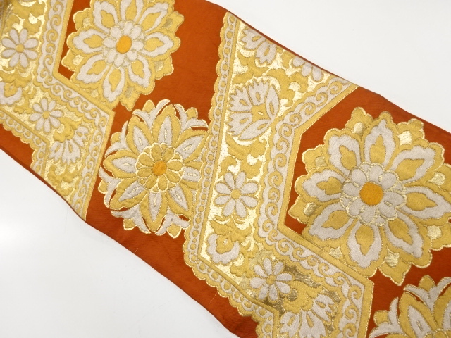 JAPANESE KIMONO / ANTIQUE FUKURO OBI / SILK / WOVEN FLORAL CREST